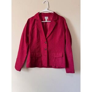 Chico's Blazer Jacket Size 1 Berry Button Front Long Sleeve Lined Rayon Blend